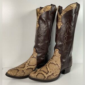 Vintage 70s Justin Front Cut Python Cowboy Boots 9.5 D USA Made Triad Snakeskin